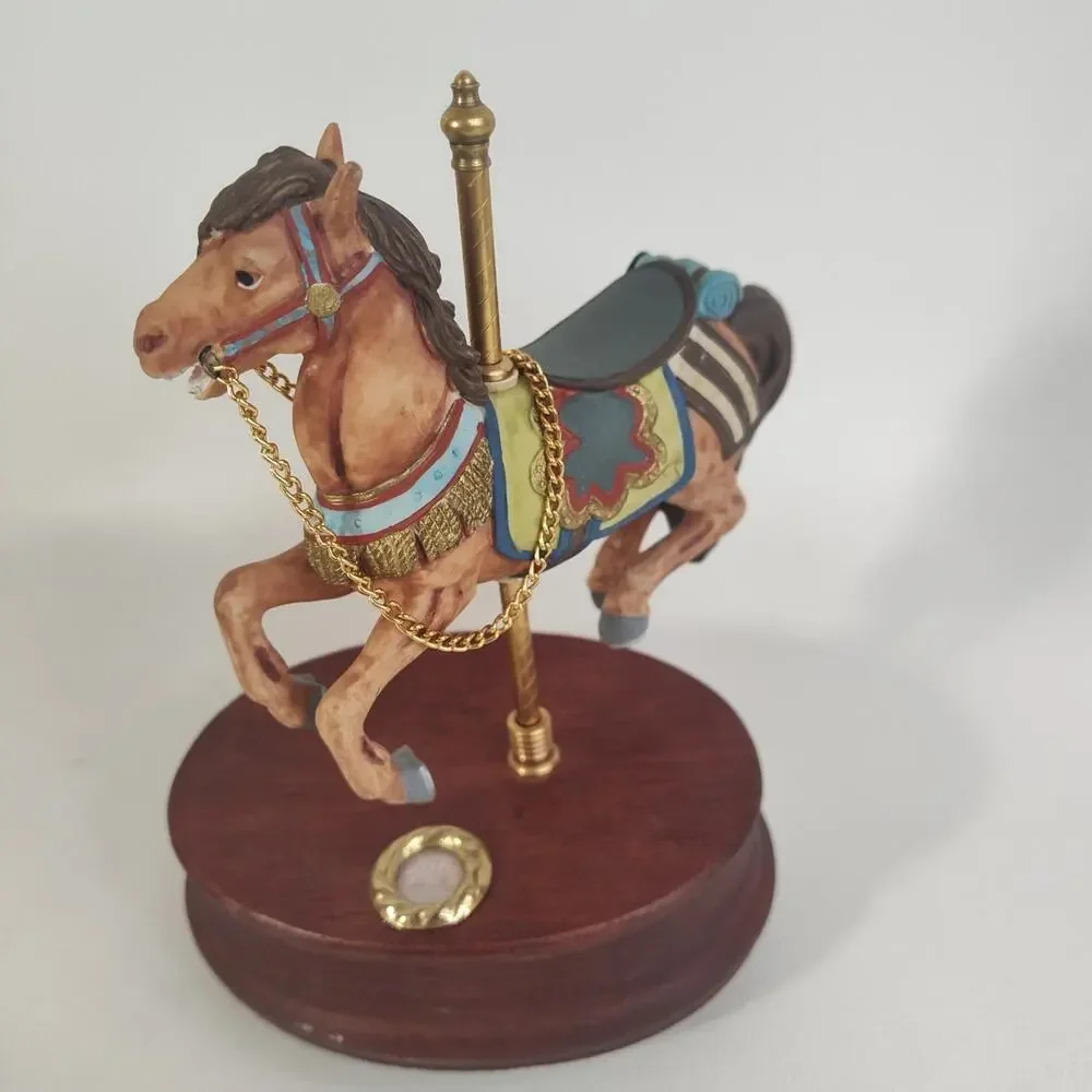 Vintage 1991 Hallmark Galleries Charles Looff Wood Brass Carousel Horse Figurine